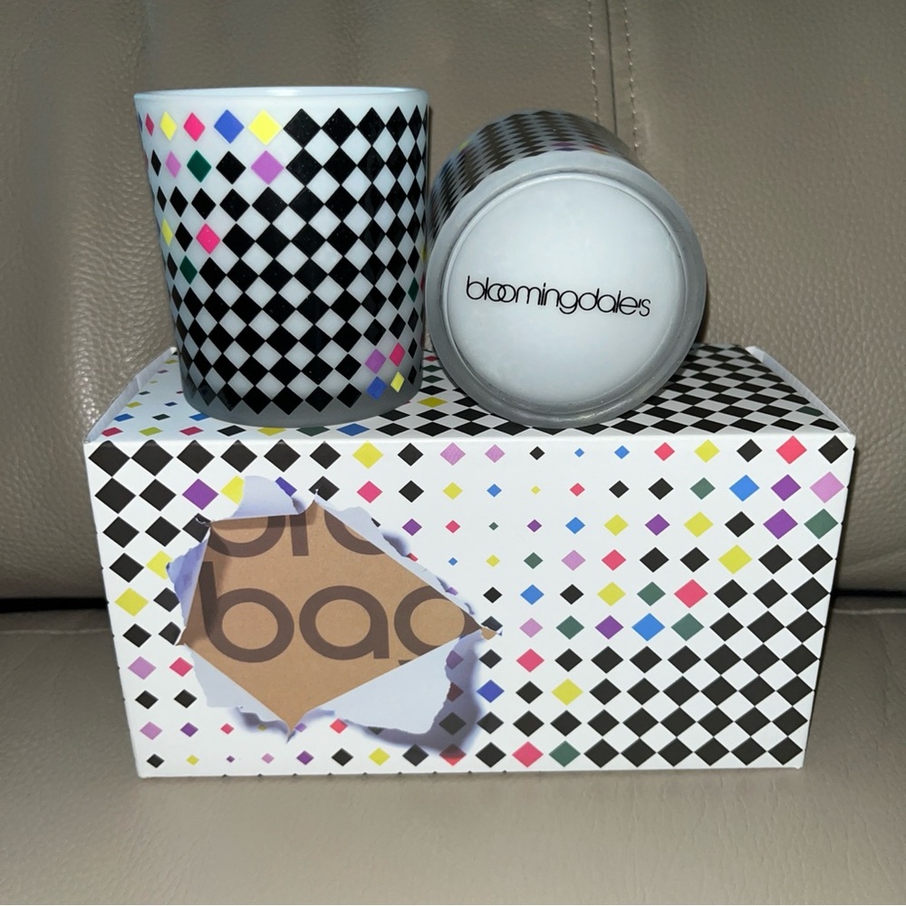 New BLOOMINGDALES BROWN BAG VOTIVE CANDLE HOLDER SET multicolor glass /geometric